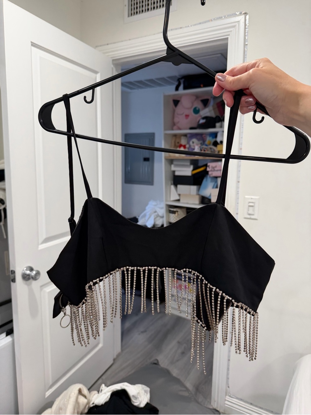 ASOS Black Rhinestone Fringe Crop Top